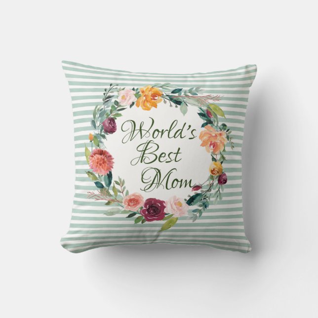 Mother's Day Holiday World's Best Mum Rustic Bloom Cushion (Front)