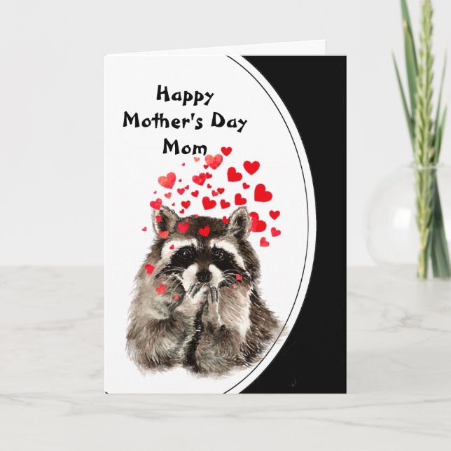 Mother's Day Hugs & Kisses Racoon Animal  Card (Front)