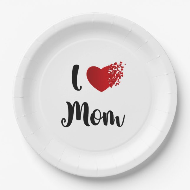 Mother's Day I Love Mom Heart Explosion Gift  Paper Plate (Front)