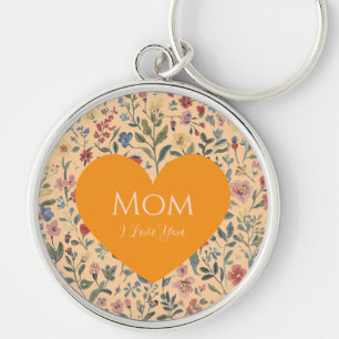 Mothers Day,,I Love You,Flowers Pattern,Love Heart Key Ring