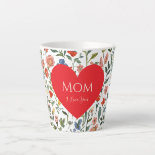 Mothers Day ,I Love You,Flowers Pattern,Love Heart Latte Mug