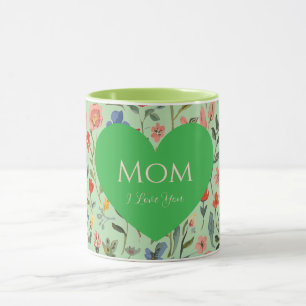 Mothers Day ,I Love You,Flowers Pattern,Love Heart Mug
