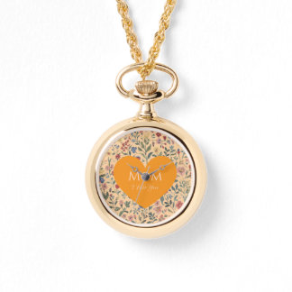Mothers Day,I Love You,Flowers Pattern,Love Heart Watch