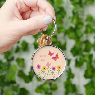 Mothers Day,I Love You Mum,Flowers Pattern Key Ring