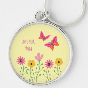 Mothers Day,I Love You Mum,Flowers Pattern Key Ring