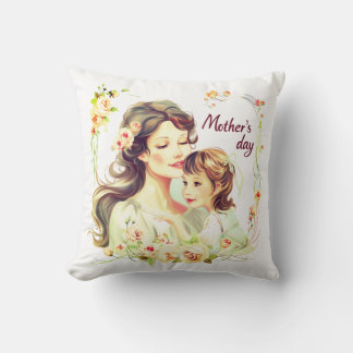 Mother's Day Illustration with Flowers Cushion