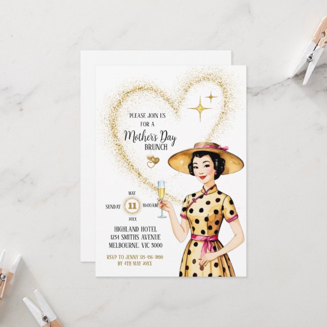 Mother's Day Invitation - Asian Lady With Hat (Front/Back In Situ)