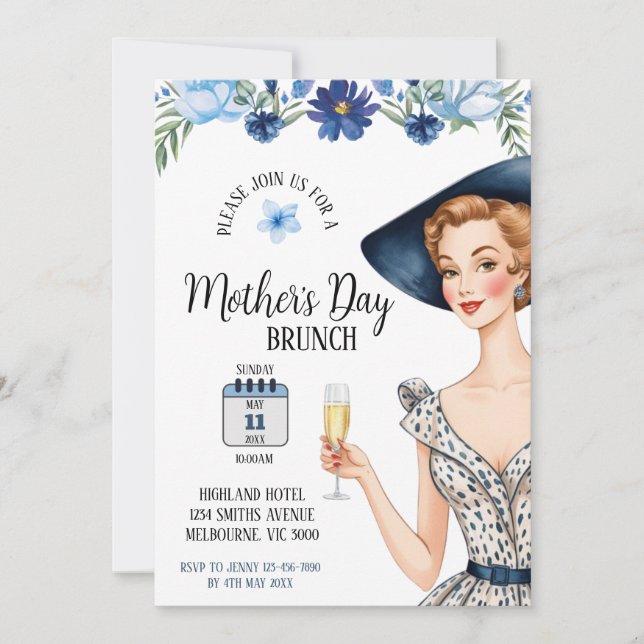 Mother's Day Invitation - Lady With Blue Hat (Front)