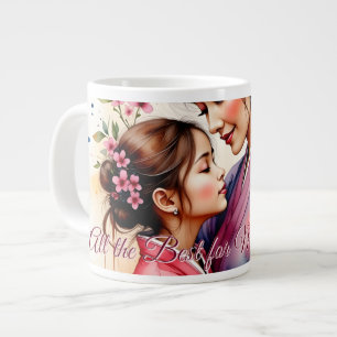 Mother's Day Kimono Art with Floral Embrace Large Coffee Mug