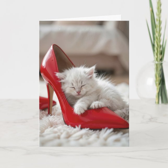 Mother's Day Kitten Sleeping in a Red Shoe Card (Front)