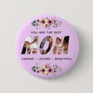 Mothers Day Lavender Floral Photo Button Pin
