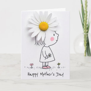 Mother's Day Little Girl With White Daisy Hair Card