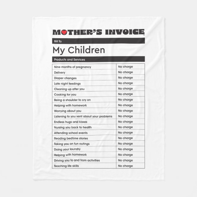 Mother's Day Love Invoice Blanket - Heartfelt Gift (Front)
