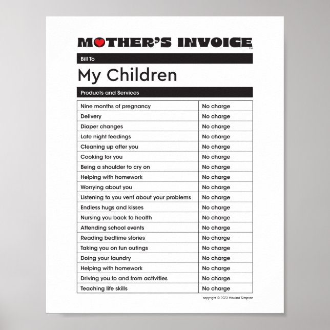 Mother's Day Love Invoice - Gift for Mum Poster (Front)