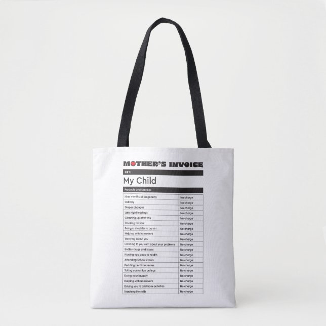 Mother's Day Love Invoice Tote Bag - Gift for Mum (Front)