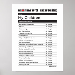 Mother's Day Love Mummy Invoice - Gift for Mum Poster