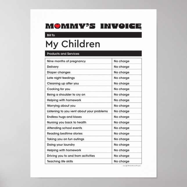 Mother's Day Love Mummy Invoice - Gift for Mum Poster (Front)