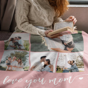 Mothers Day love you mum photo collage pink Fleece Blanket