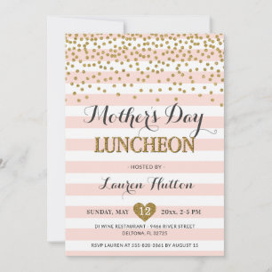 Mother's Day Luncheon Elegant Blush Pink and Gold Invitation