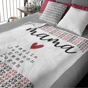 Mother's Day Mama Kids Names XOXO Fleece Blanket