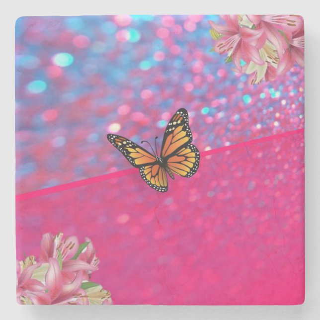 Mother's Day Marble Stone Coaster Butterfly (Front)