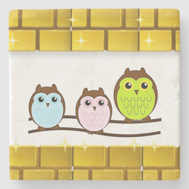Mother's Day Marble Stone Coaster Owl (Front)