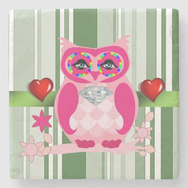 Mother's Day Marble Stone Coaster Owl (Front)