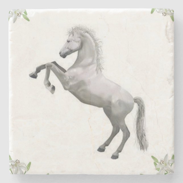 Mother's Day Marble Stone Coaster White Horse (Front)