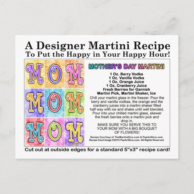 Mother's Day Martini Recipe Card Postcard (Front)