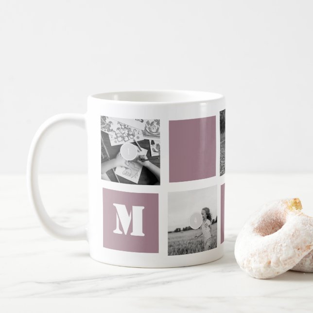 Mother's Day Mauve 5 Photos Mom Collage Mug (With Donut)
