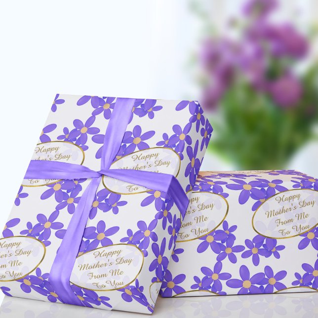 Mother's Day Message Purple Floral Wrapping Paper (Add your short Mother's Day message to this cute purple floral wrapping paper and send with love)