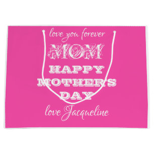Mothers Day MOM Modern Personalised Chic Cute Pink Large Gift Bag
