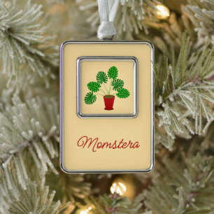 Mothers Day Monstera Plant Custom Silver Plated Framed Ornament