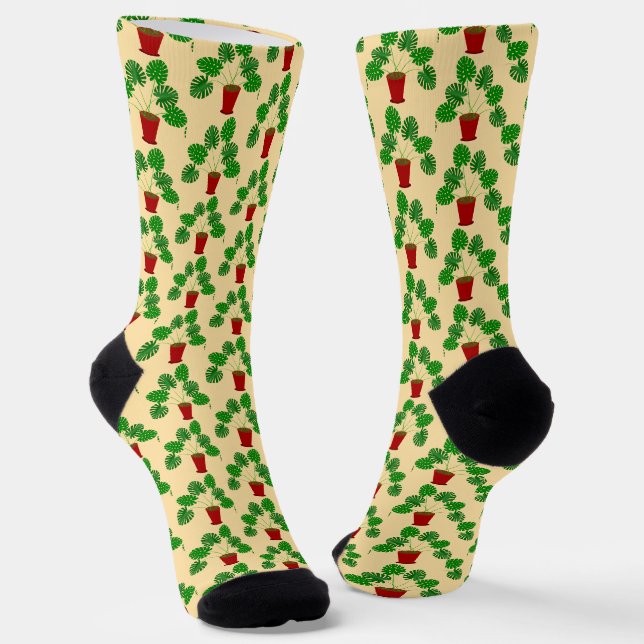 Mothers Day Monstera Plant Patterned Socks (Angled)