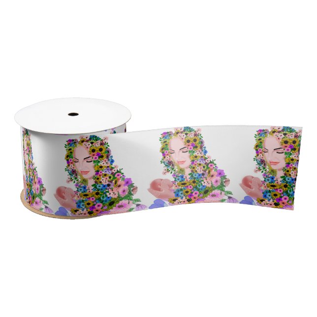Mother's Day - Mother and Baby - I Love You MOM Satin Ribbon (Spool)