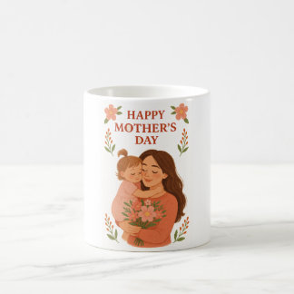 Mother's Day Mug Mum and Daughter Hug Illustration