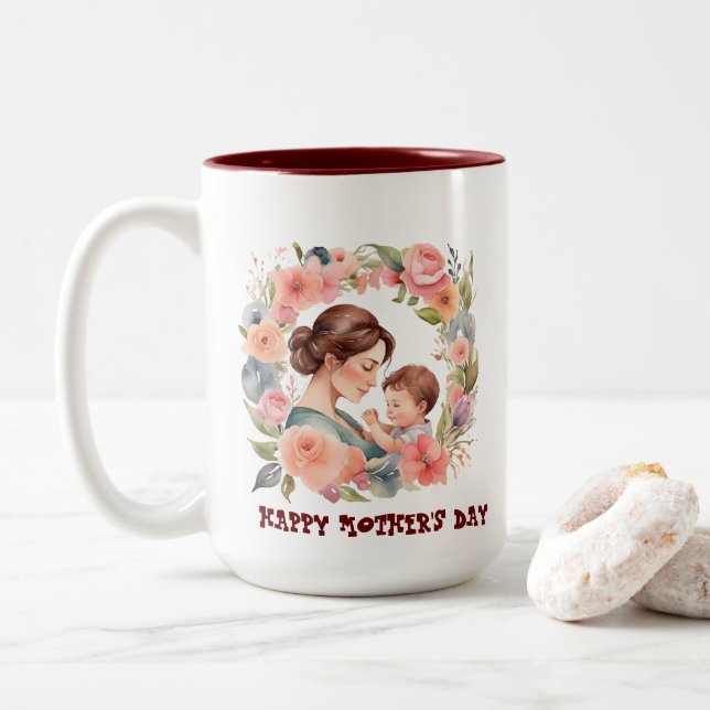 Mother's Day Mug| Watercolor Style Mug For Mum (With Donut)