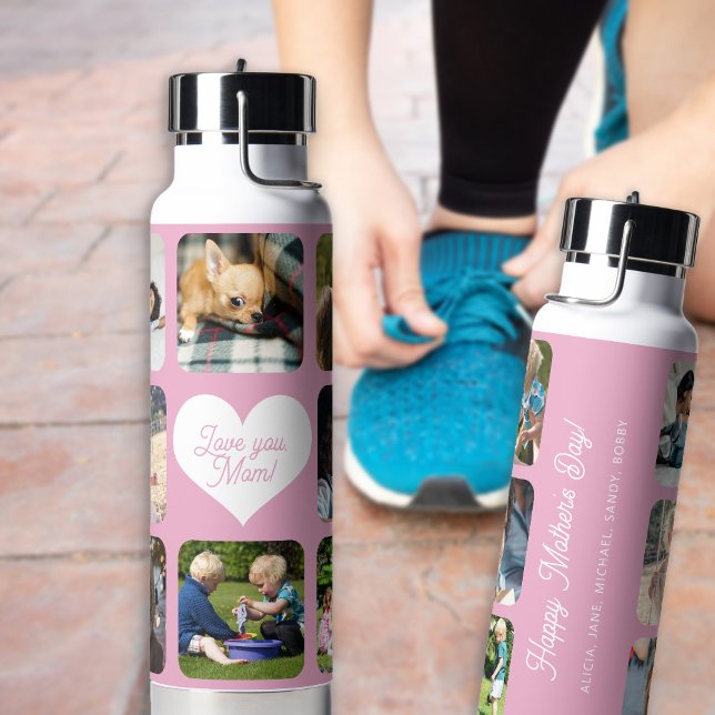 Mothers Day multi photo collage name personalised Water Bottle (Creator Uploaded)
