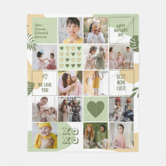 Mother's Day Mum Birthday Photo Collage Mint Green Fleece Blanket