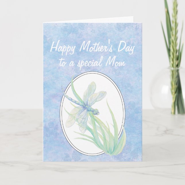 Mother's Day Mum Blue Dragonfly Watercolor Card (Front)