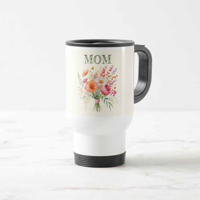 Mother's Day Mum Flower Bouquet Colourful Floral Travel Mug (Front Right)