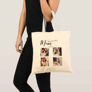 mothers day,mum,photo collage,we love you,typograp tote bag