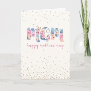 Mother's Day Mum Text in Pretty Floral Pattern Card