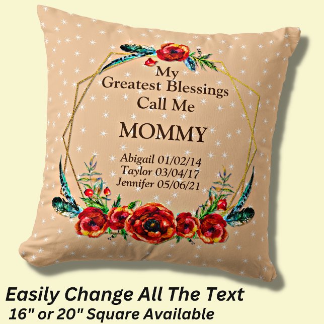 Mother's Day Mummy Mum Children Kids Names Birth   Cushion (Creator Uploaded)
