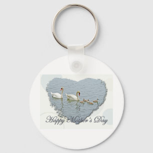 Mother's Day Mute Swan Famly Key Ring