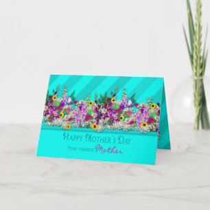 Mother's Day, MY Mother, Garden Flowers, Aqua Card