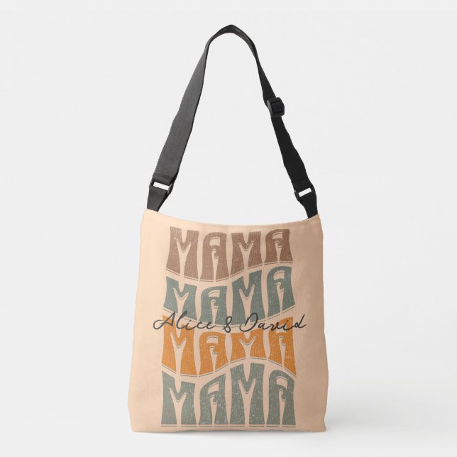 Mother's Day Natural Colour Mama Kids Name T-Shirt Crossbody Bag (Front)