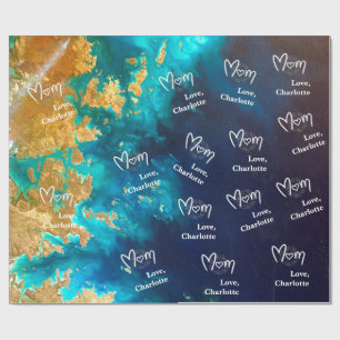 Mother's Day Navy Blue & Gold Abstract Earth Wrapping Paper