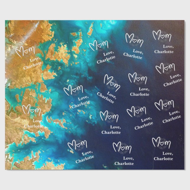 Mother's Day Navy Blue & Gold Abstract Earth  Wrapping Paper (Flat)