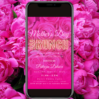 Mother's Day Neon Pink Rose Invitation